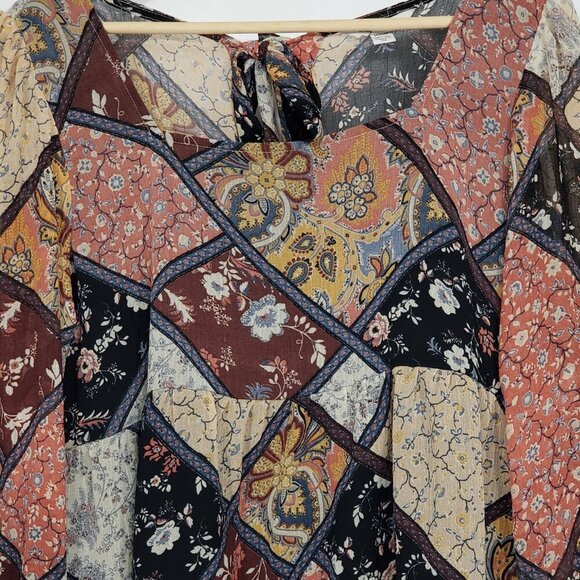 American Eagle Floral Patchwork Print Flowy Babydoll Blouse Women's Medium - Picture 3 of 4